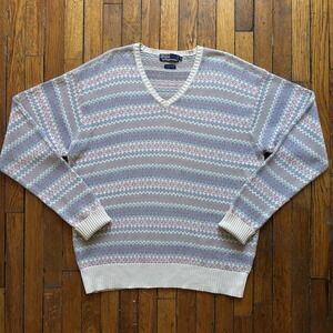 Rare Vtg 80s 90s Polo Ralph Lauren Fair Isle Knit Sweater Cotton Men XL Pastel